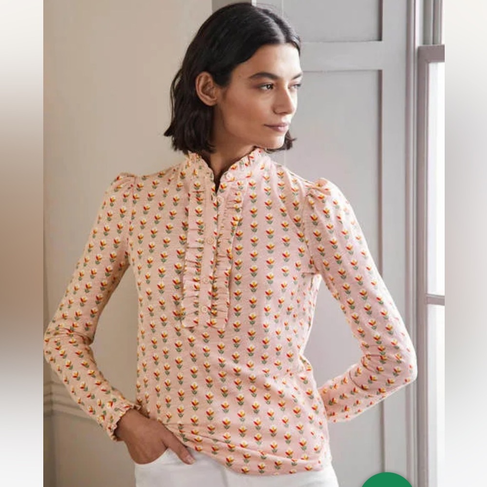 Boden Ruffle Front Jersey Long-Sleeve